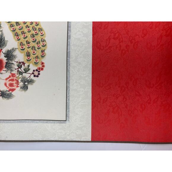 Chinese Paper Cut Silk Scroll with Peacock and Peony – Vintage Wall Art in Box - Picture 8 of 16